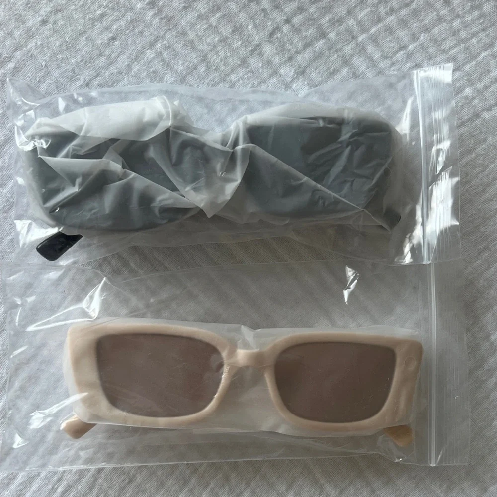 NIB/NWT • SET OF 2: Rectangular Sunglasses — Black & Cream with Gold Accents